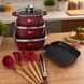 Набір посуду гранітний + набір начиння 14 предметів HIGHER+KITCHEN HK-317 Червоний