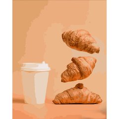 Картина по номерам Strateg ПРЕМИУМ Круасаны и кофе размером 40х50 см (DY336)