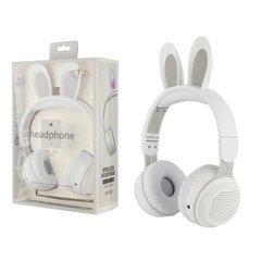 Навушники бездротові дитячі з вушками кролика LED підсвічування KE-01 Білі