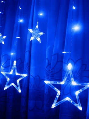 Светодиодная гирлянда-штора Звездопад 2.5м, 12 звезд, Синяя
