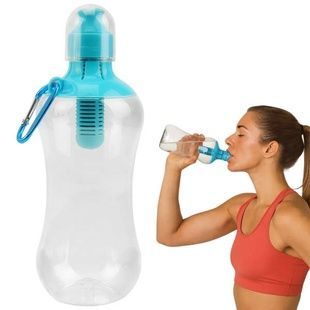 Бутылка для питьевой воды с фильтром 550мл BOTTLE Прозрачная с голубой крышкой
