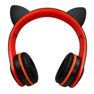 Беспроводные Bluetooth наушники с кошачьими ушками LED TO-99 Черные с красным