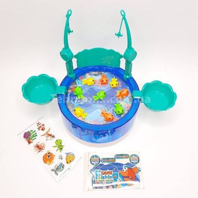 Игра детская Рыбалка магнитная со звуком и подсветкой Rotating Fishing Plate Голубая