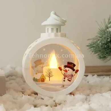 Ліхтар новорічний декоративний круглий Сніговик у циліндрі 7979 Білий