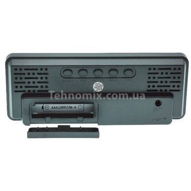 Часы сетевые с датчиком температуры USB Синяя подсветка VST-898-4 Черный с серым