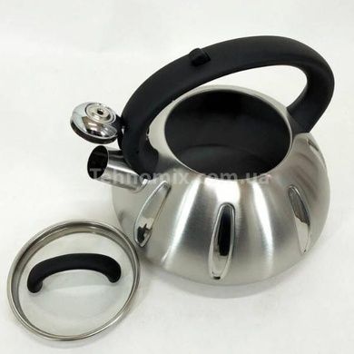 Чайник из нержавеющей стали со свистком 2,5л UNIQUE UN-5303 Черная ручка