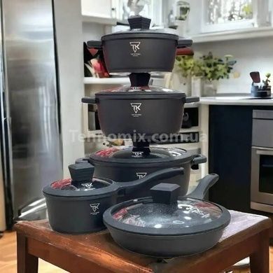 Набор посуды с крышками 10 предметов Top Kitchen ТК00050 Черный