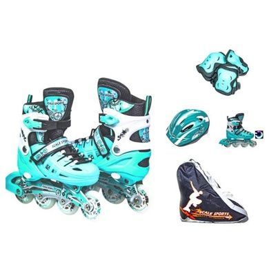 Ролики детские раздвижные с полным комплектом защиты р 34-37 Scale Sports Mint Бирюзовые