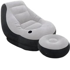 Надувной диван AIR SOFA | Надувное велюровое кресло с пуфиком Серый