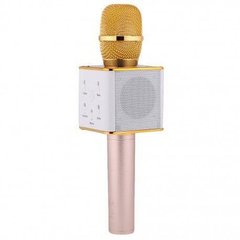Портативный беспроводной микрофон караоке Q7 без чехла розово-золотой