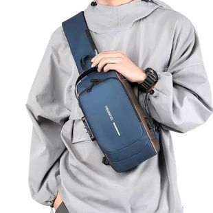 Сумка нагрудна з протиугінним замком з паролем Backpack AND XL1228 Синя з коричневим