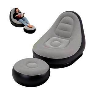 Надувной диван AIR SOFA | Надувное велюровое кресло с пуфиком Серый