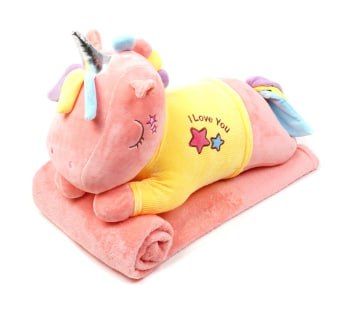Іграшка-подушка Єдиноріг з пледом 3 в 1 Рожевий