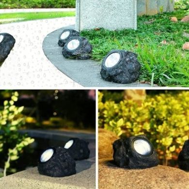 Светильник садовый с солнечной панелью Камень Garden light stone Серый