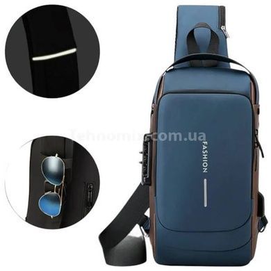 Сумка нагрудна з протиугінним замком з паролем Backpack AND XL1228 Синя з коричневим