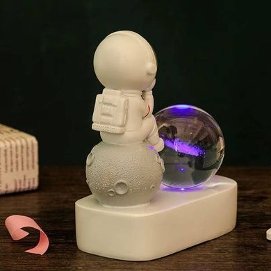 Декоративный ночник 3D хрустальный шар Солнечная система с Астронавтом на Луне Белый