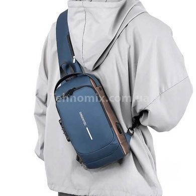 Сумка нагрудна з протиугінним замком з паролем Backpack AND XL1228 Синя з коричневим