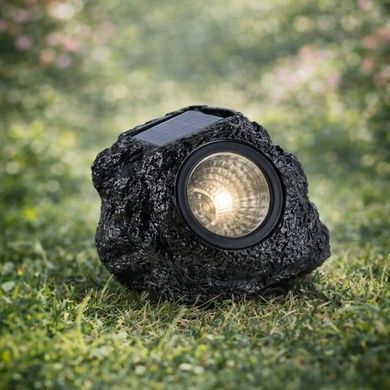 Светильник садовый с солнечной панелью Камень Garden light stone Серый