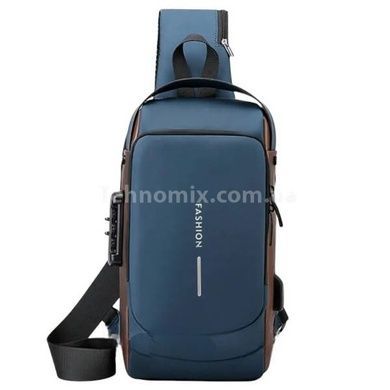 Сумка нагрудна з протиугінним замком з паролем Backpack AND XL1228 Синя з коричневим