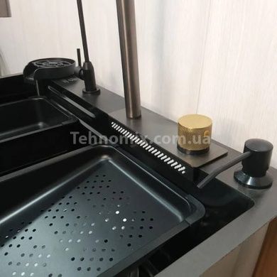 Кухонна раковина з двома чашами, висувним змішувачем та аксесуарами Чорна