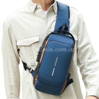 Сумка нагрудна з протиугінним замком з паролем Backpack AND XL1228 Синя з коричневим