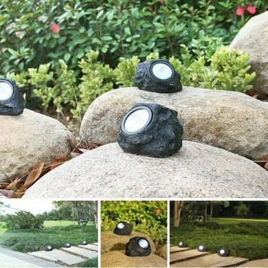 Светильник садовый с солнечной панелью Камень Garden light stone Серый