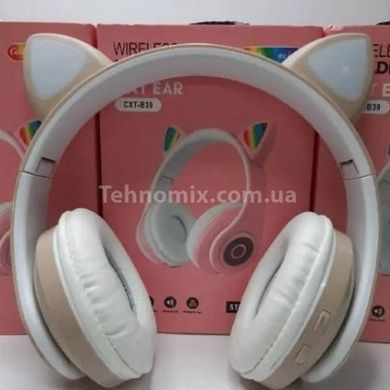 Беспроводные наушники Bluetooth с кошачьими ушками LED СXT-B39 CATS Бежевые