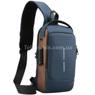 Сумка нагрудна з протиугінним замком з паролем Backpack AND XL1228 Синя з коричневим
