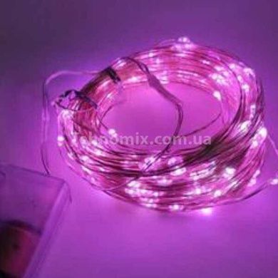Гирлянда 100LED 10м на батарейках Розовая