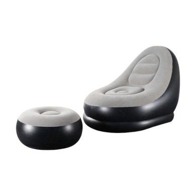 Надувний диван AIR SOFA Надувне велюрове крісло з пуфиком Сірий