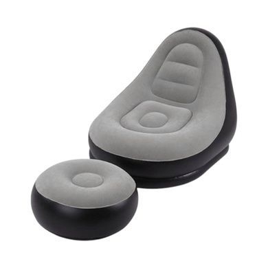 Надувний диван AIR SOFA Надувне велюрове крісло з пуфиком Сірий