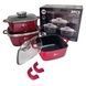 Набір квадратних казанів 3шт з кришками + 2 прихватки Higher Kitchen HK-302 Червоний