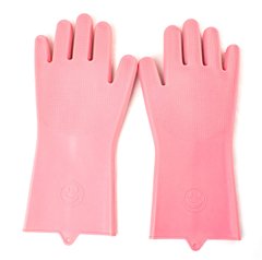 Силиконовые перчатки для мытья и чистки Magic Silicone Gloves с ворсом Пудровые