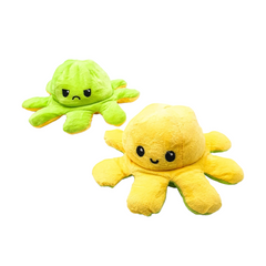 Мягкая игрушка осьминог перевертыш двусторонний «веселый + грустный» Зеленый желтый