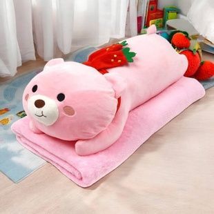 Игрушка-плед Мишка в шарфике 3в1 57см (плед 100*150см) Розовый