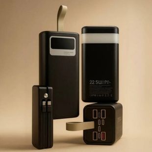 POWER BANK з ліхтариком та кабелями для заряджання пристроїв 40000MAH Чорний