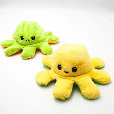 Мягкая игрушка осьминог перевертыш двусторонний «веселый + грустный» Зеленый желтый