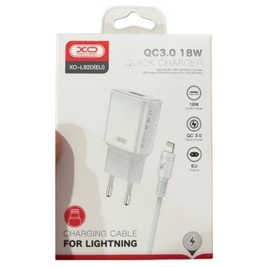 Мережевий зарядний пристрій блок живлення XO L92D QC3.0 18W with Lightning cable