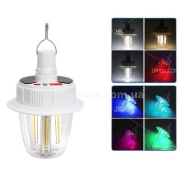 Лампа акумуляторна підвісна з гаком та сонячною панеллю T38-COB+SMD(RGB) Біла