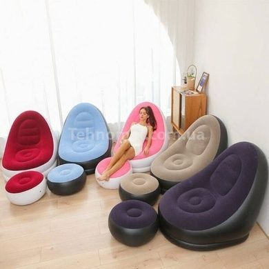 Надувной диван AIR SOFA | Надувное велюровое кресло с пуфиком Фиолетовый