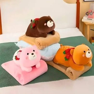 Игрушка-плед Мишка в шарфике 3в1 57см (плед 100*150см) Розовый