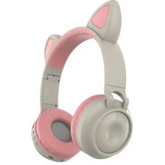 Беспроводные Bluetooth наушники с ушками единорога LED ZW-028C розовые с серым