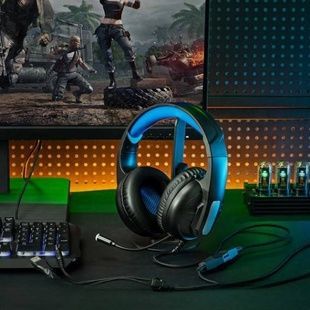 Наушники игровые проводные с микрофоном и LED RGB подсветкой XO GE-09 Черные с синим