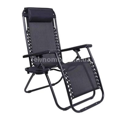 Крісло-шезлонг складаний з підголівником для відпочинку 2в1 60*178*102см Чорне