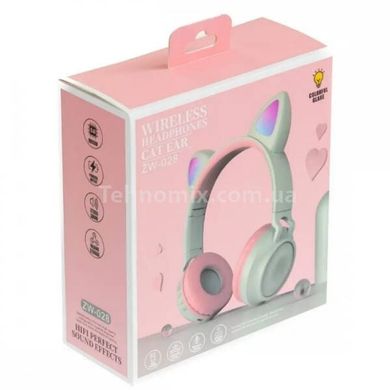 Беспроводные Bluetooth наушники с ушками единорога LED ZW-028C розовые с серым
