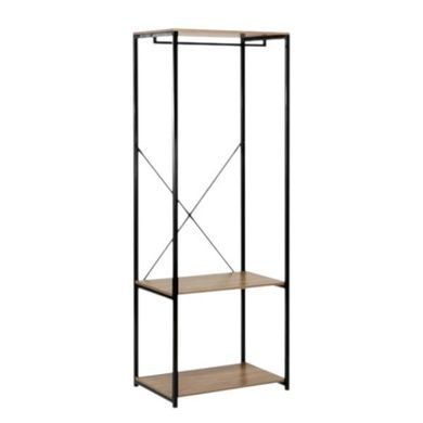 Стійка-вішалка з полицями для одягу та взуття Loft System Чорна з коричневим