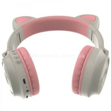 Беспроводные Bluetooth наушники с ушками единорога LED ZW-028C розовые с серым