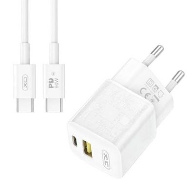 Сетевое зарядное устройство блок питания XO CE05 PD30W+QC3.0 18W fast charger with Type-c cable Белое