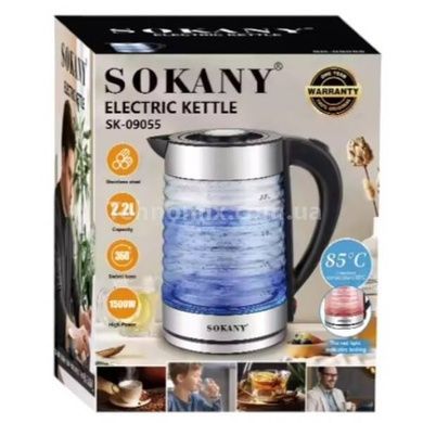Электрочайник стеклянный с подсветкой 2,2л 1500Вт SOKANY SK-09055
