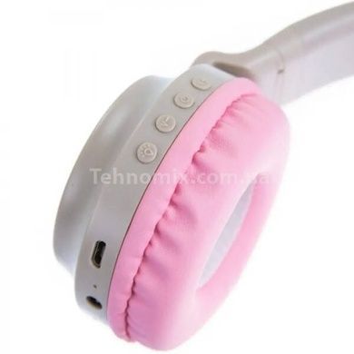 Беспроводные Bluetooth наушники с ушками единорога LED ZW-028C розовые с серым